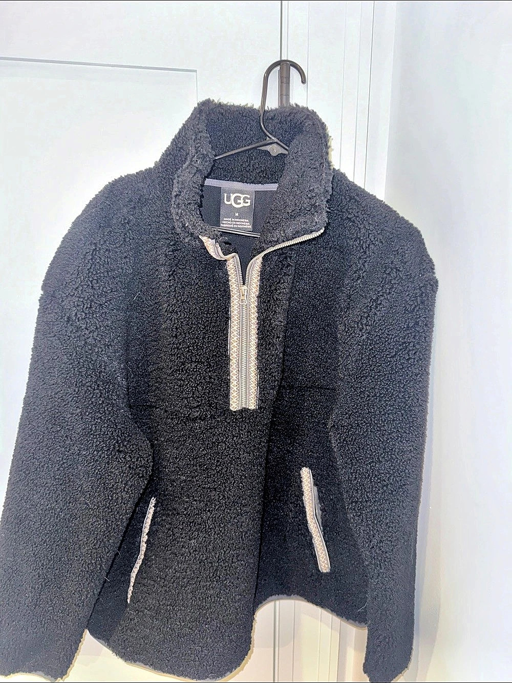 UGG UGGbraid Half Zip Black Teddy Jacket Medium